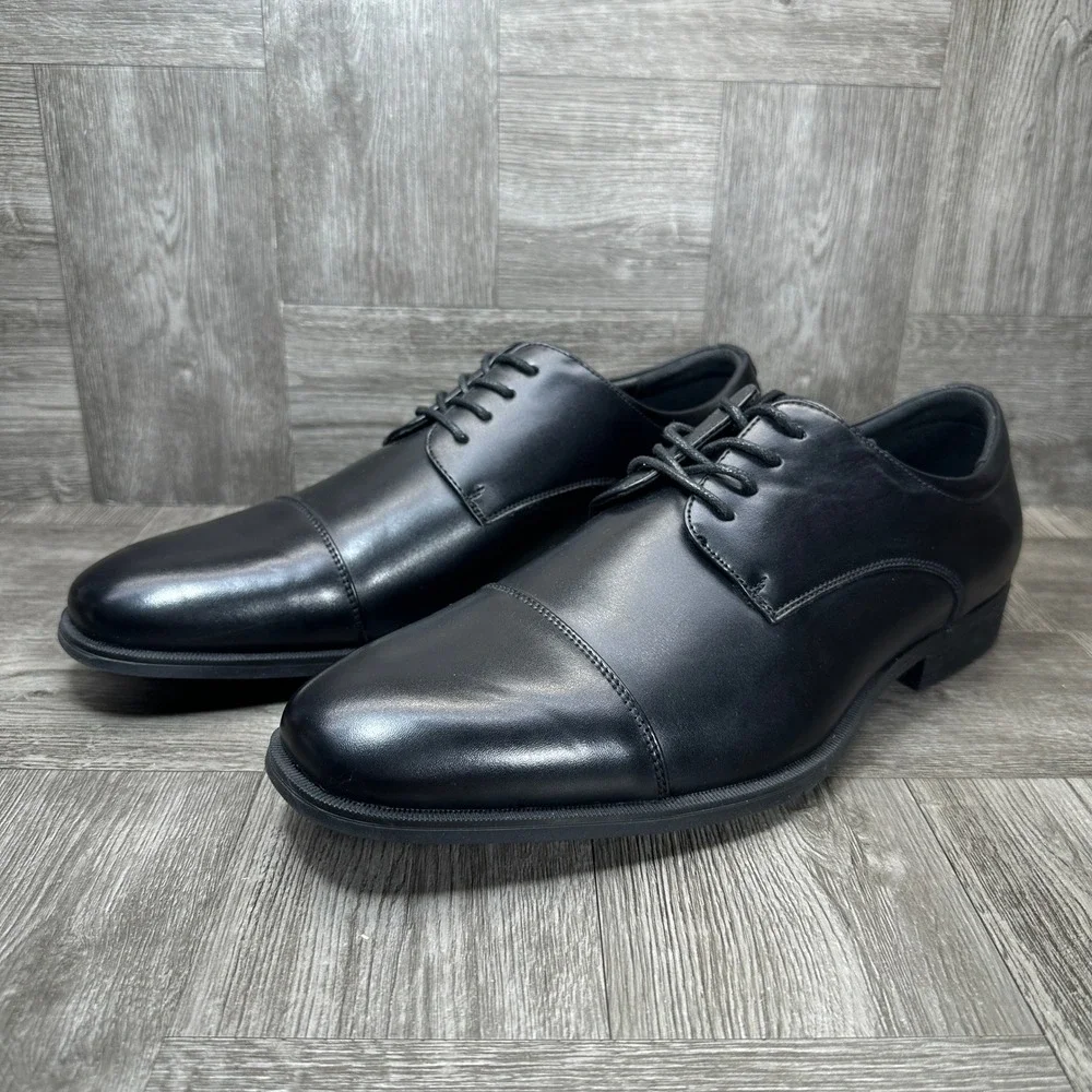Van Heusen Dress Shoes Mens Size 10 Black Cap Toe Derby Memory Foam Flex NEW